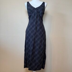 Faherty Dark Slate Plaid V-Neck Midi Dress